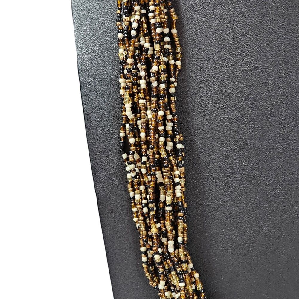 Multi Strand Necklace Seed Bead Wood Boho Ethnic Tribal 1970s 1980s Vintage Long - Picture 2 of 7